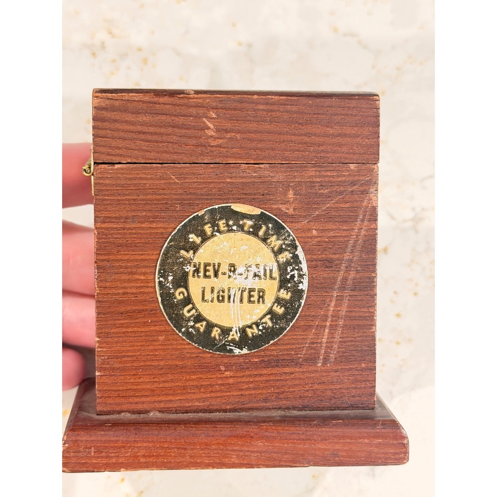 Vintage 1953 Nev-R-Fail Lighter Wooden Match Holder Striker Lester Game Inc